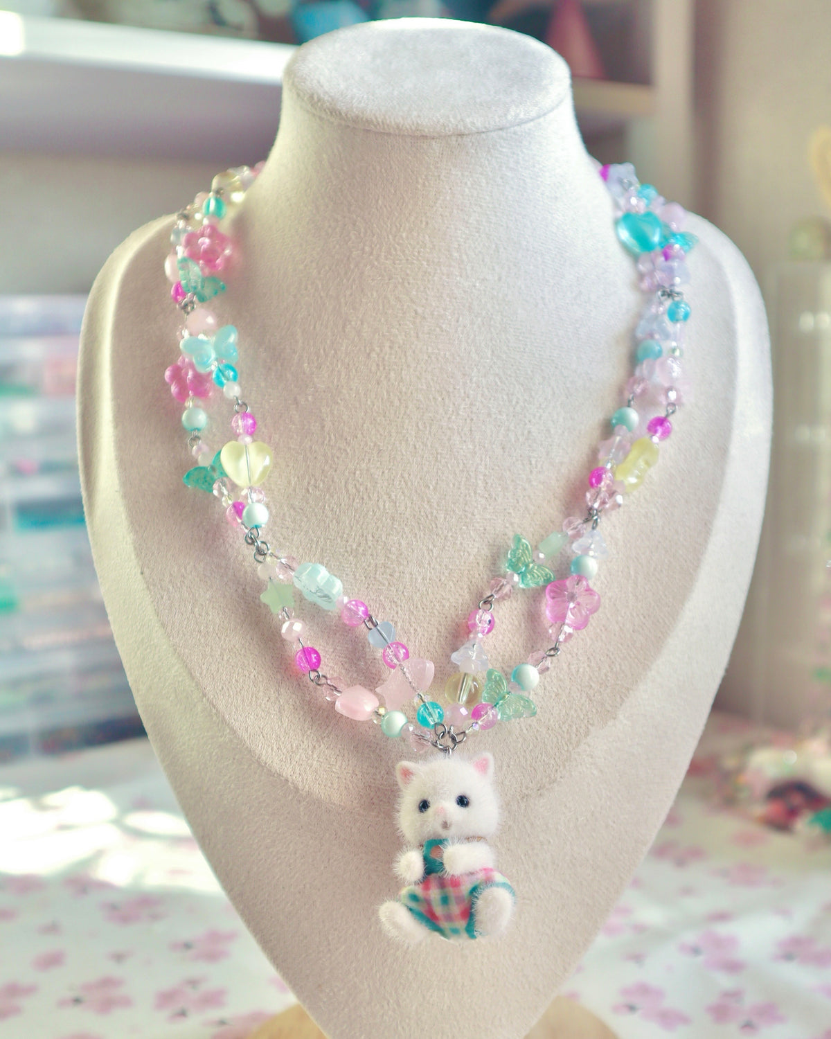 Candy Cat Woodland Doll Necklace (One of a Kind)