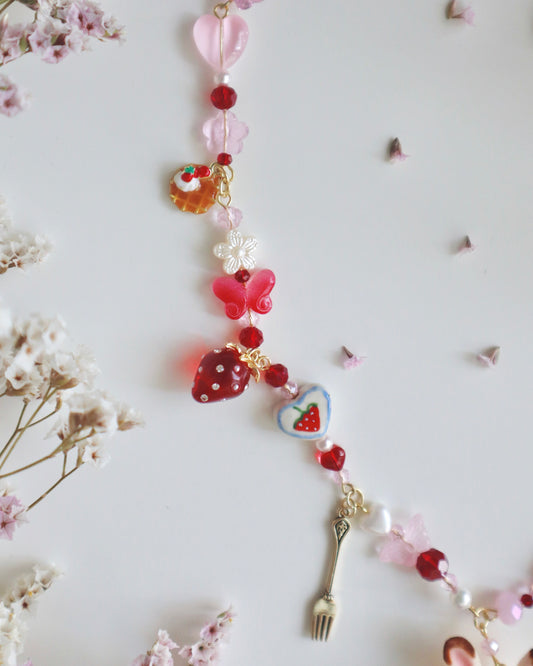 Strawberry Choko Bunny  Woodland Doll Necklace (One of a Kind)