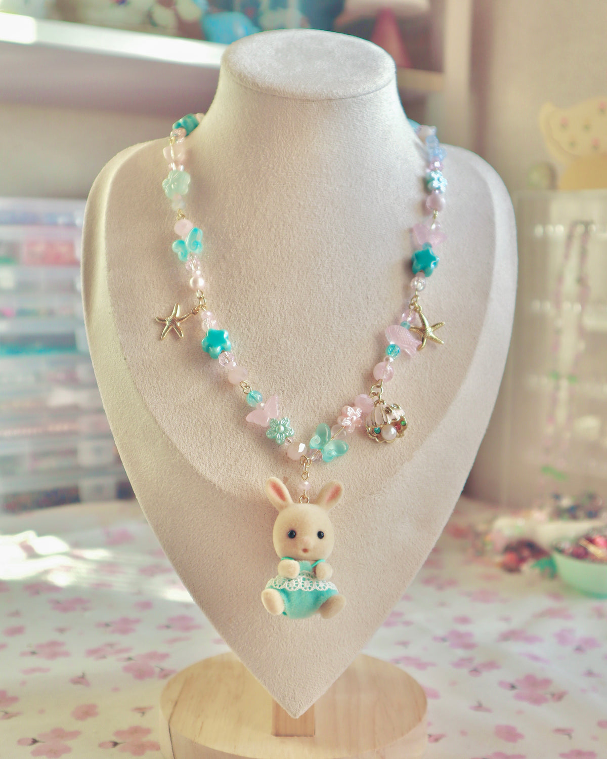 Beach Bunny Woodland Doll Necklace (One of a Kind)